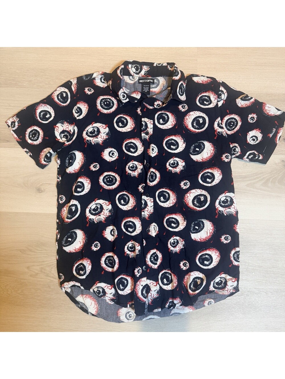 Hot Topic Shirt Men's Sz M Black White Red EyeBall Pray AOP Goth Punk Halloween